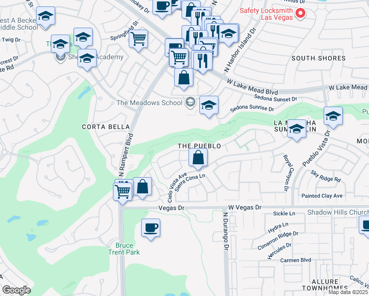 map of restaurants, bars, coffee shops, grocery stores, and more near 8524 Estrelita Drive in Las Vegas