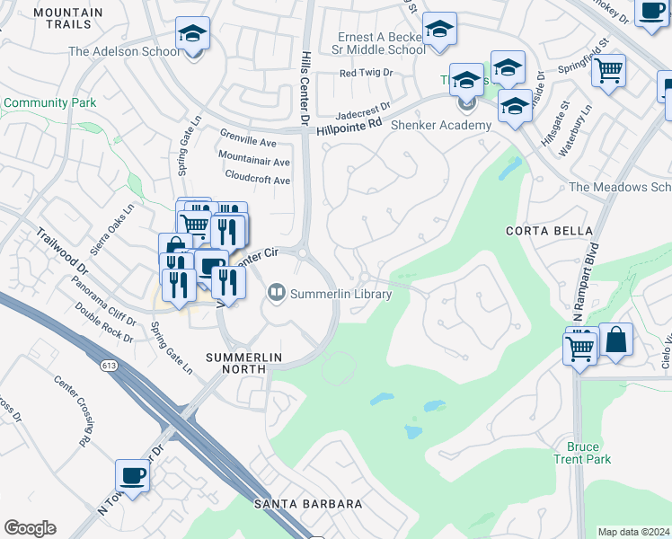map of restaurants, bars, coffee shops, grocery stores, and more near 1809 White Hawk Court in Las Vegas