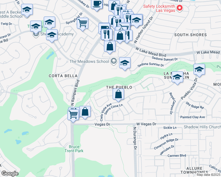 map of restaurants, bars, coffee shops, grocery stores, and more near 8524 Estrelita Drive in Las Vegas