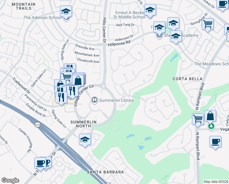 map of restaurants, bars, coffee shops, grocery stores, and more near 1809 White Hawk Court in Las Vegas