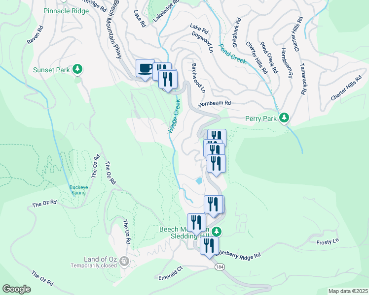 map of restaurants, bars, coffee shops, grocery stores, and more near 112 Wedling Weg in Beech Mountain
