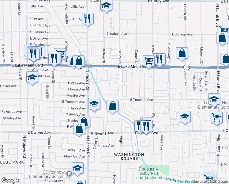 map of restaurants, bars, coffee shops, grocery stores, and more near 1883 Via Del Prado Street in Las Vegas