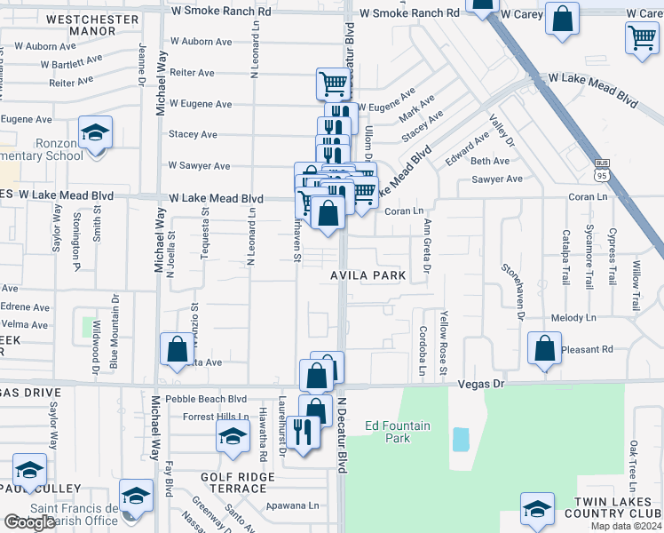 map of restaurants, bars, coffee shops, grocery stores, and more near 1859 North Decatur Boulevard in Las Vegas