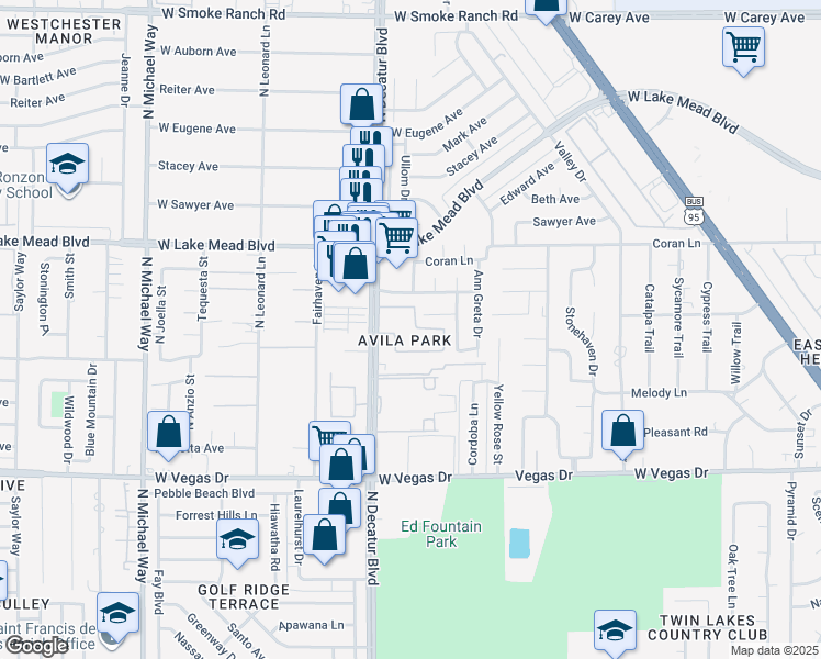 map of restaurants, bars, coffee shops, grocery stores, and more near 1850 North Decatur Boulevard in Las Vegas