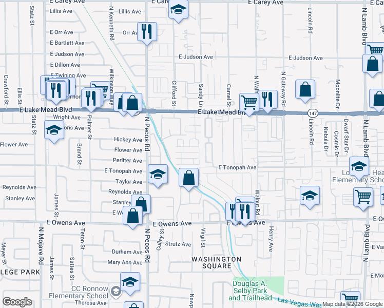 map of restaurants, bars, coffee shops, grocery stores, and more near 1883 Via Del Prado Street in Las Vegas