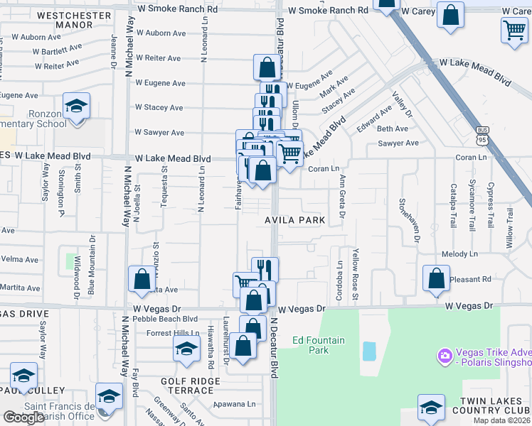 map of restaurants, bars, coffee shops, grocery stores, and more near 1860 North Decatur Boulevard in Las Vegas