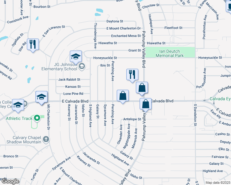 map of restaurants, bars, coffee shops, grocery stores, and more near 1770 Pershing Avenue in Pahrump