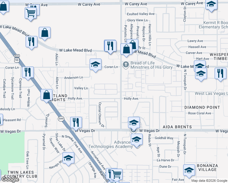 map of restaurants, bars, coffee shops, grocery stores, and more near 1915 Simmons Street in Las Vegas