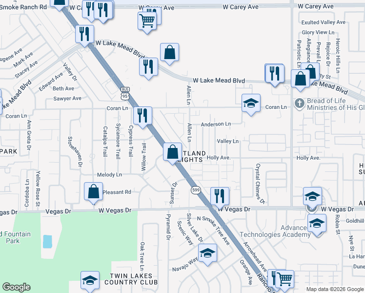 map of restaurants, bars, coffee shops, grocery stores, and more near 1917 Majalis Place in Las Vegas