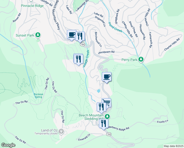 map of restaurants, bars, coffee shops, grocery stores, and more near 112 Wedling Weg in Beech Mountain