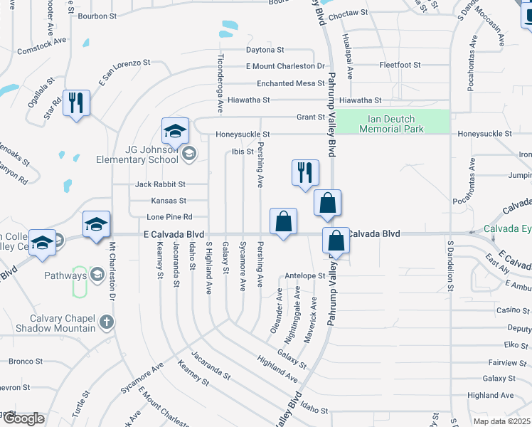 map of restaurants, bars, coffee shops, grocery stores, and more near 1770 Pershing Avenue in Pahrump