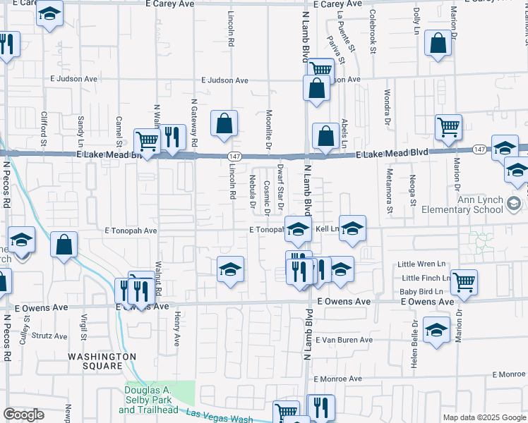 map of restaurants, bars, coffee shops, grocery stores, and more near 1843 Cosmic Drive in Las Vegas
