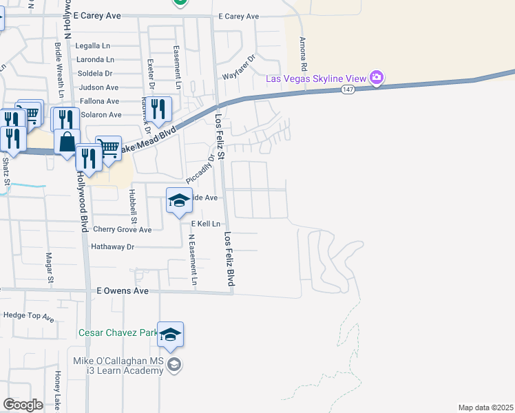 map of restaurants, bars, coffee shops, grocery stores, and more near 1860 Racine Drive in Las Vegas