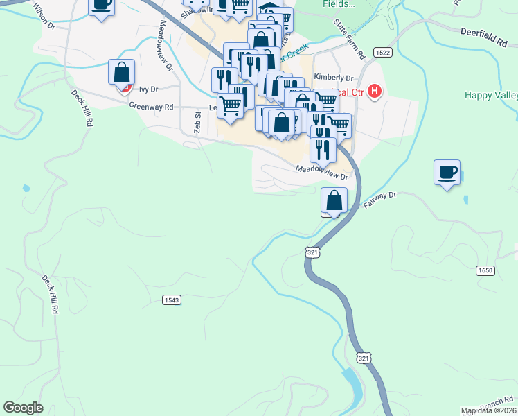 map of restaurants, bars, coffee shops, grocery stores, and more near 246 Triumph Ln in Boone