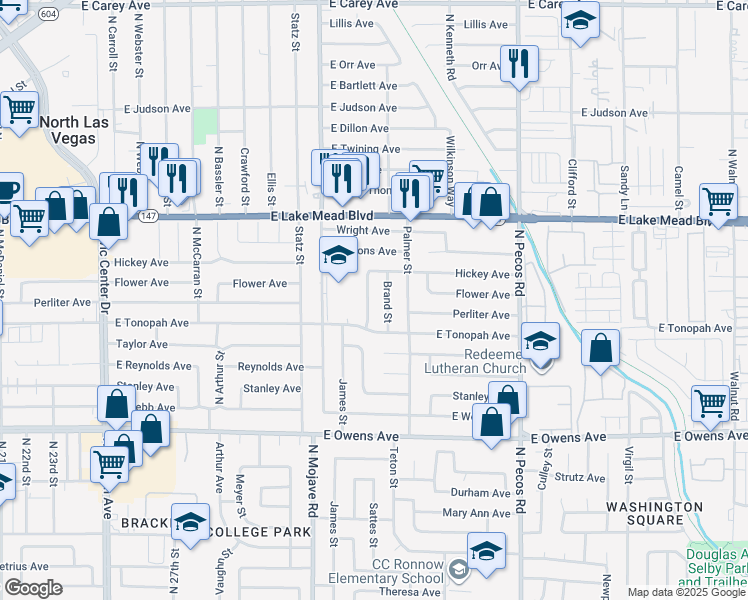 map of restaurants, bars, coffee shops, grocery stores, and more near 1840 Brand Street in North Las Vegas