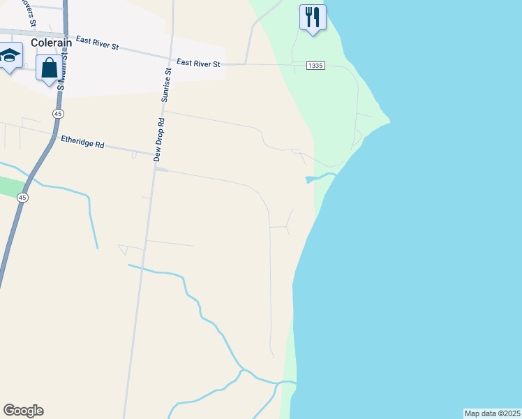 map of restaurants, bars, coffee shops, grocery stores, and more near 140 Chowan Shores Drive in Colerain