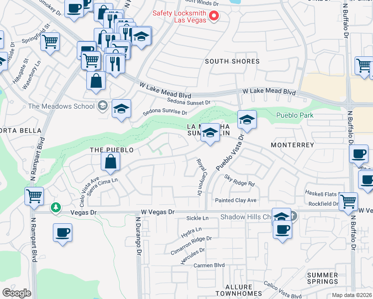 map of restaurants, bars, coffee shops, grocery stores, and more near 8205 Taos Paseo Avenue in Las Vegas