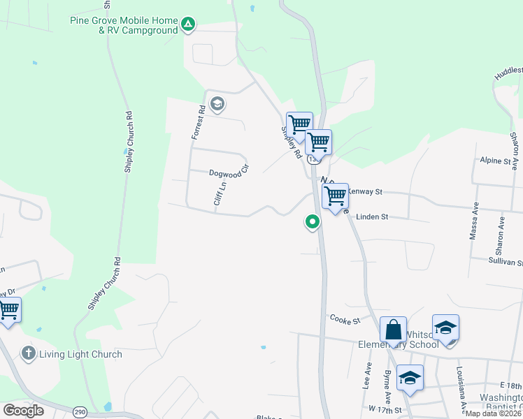 map of restaurants, bars, coffee shops, grocery stores, and more near 409 Shepherd Hills Road in Cookeville