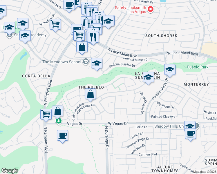 map of restaurants, bars, coffee shops, grocery stores, and more near 1812 Paseo Overlook Court in Las Vegas