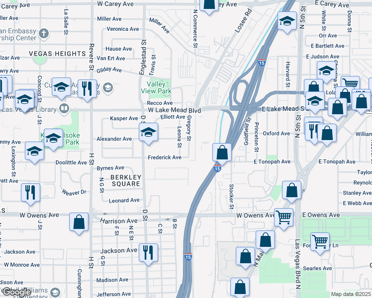 map of restaurants, bars, coffee shops, grocery stores, and more near 1941 Losee Road in North Las Vegas