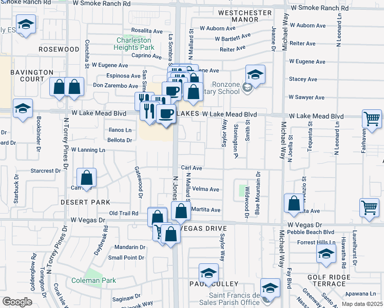 map of restaurants, bars, coffee shops, grocery stores, and more near 1901 North Jones Boulevard in Las Vegas