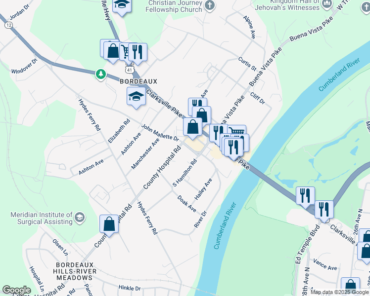 map of restaurants, bars, coffee shops, grocery stores, and more near 3217 Clarksville Pike in Nashville