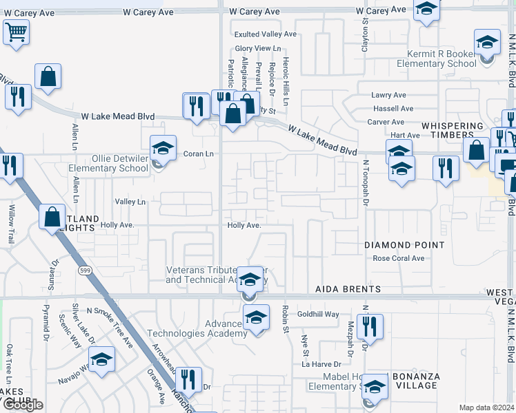map of restaurants, bars, coffee shops, grocery stores, and more near 2524 Adelante Avenue in Las Vegas