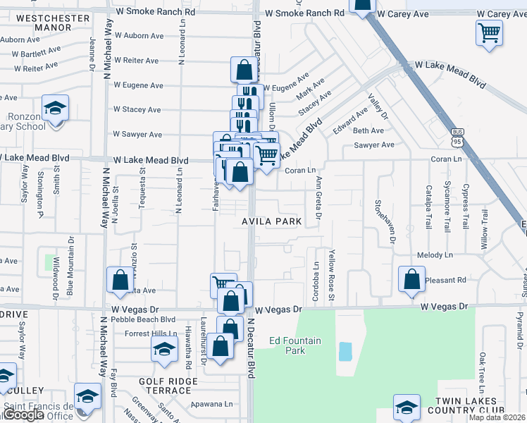 map of restaurants, bars, coffee shops, grocery stores, and more near 1804 North Decatur Boulevard in Las Vegas