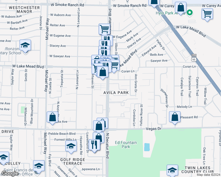 map of restaurants, bars, coffee shops, grocery stores, and more near 1802 North Decatur Boulevard in Las Vegas