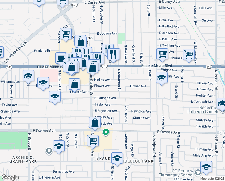 map of restaurants, bars, coffee shops, grocery stores, and more near 2616 Perliter Avenue in North Las Vegas