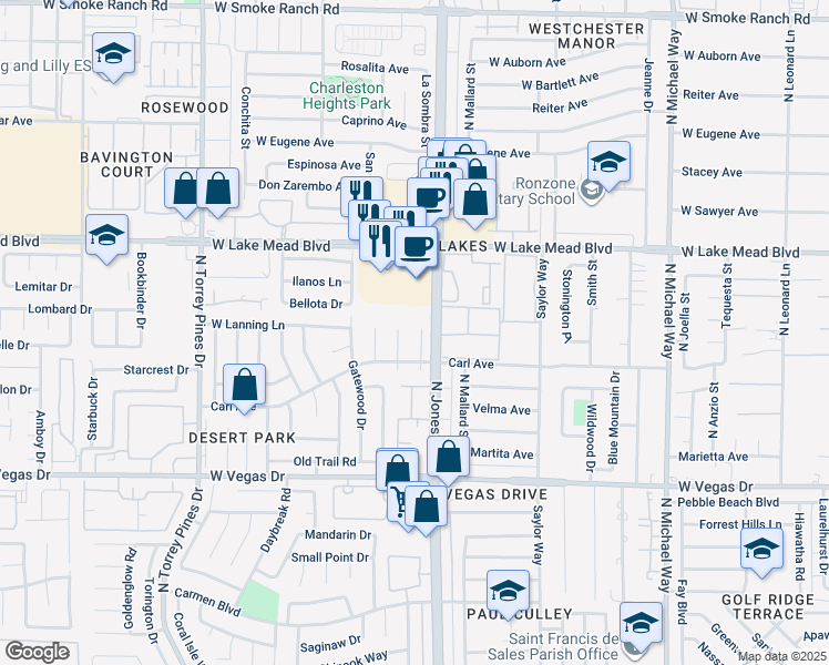 map of restaurants, bars, coffee shops, grocery stores, and more near in Las Vegas