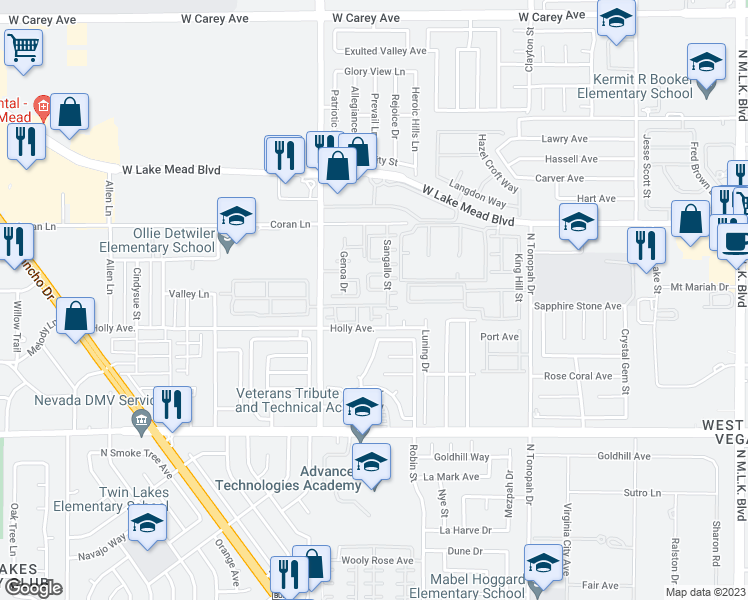 map of restaurants, bars, coffee shops, grocery stores, and more near 2524 Adelante Avenue in Las Vegas