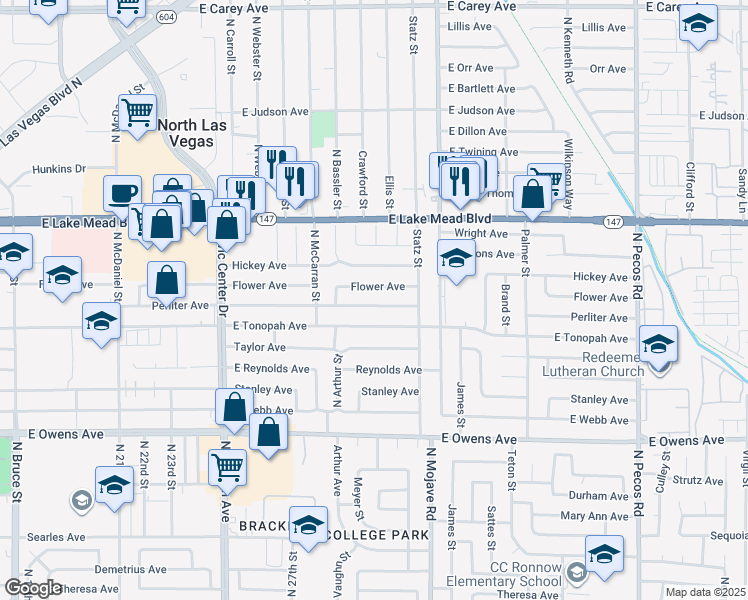 map of restaurants, bars, coffee shops, grocery stores, and more near 2812 Perliter Avenue in North Las Vegas