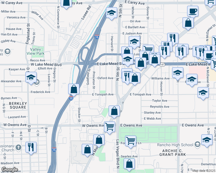 map of restaurants, bars, coffee shops, grocery stores, and more near 1826 North Yale Street in North Las Vegas