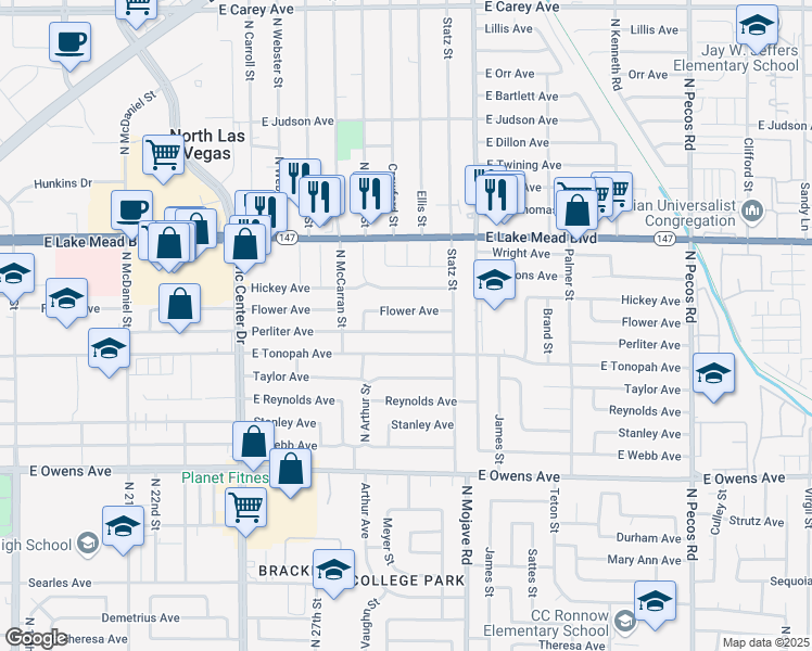 map of restaurants, bars, coffee shops, grocery stores, and more near 2812 Perliter Avenue in North Las Vegas