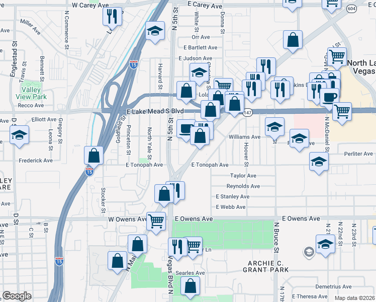 map of restaurants, bars, coffee shops, grocery stores, and more near 1821 North Las Vegas Boulevard in North Las Vegas