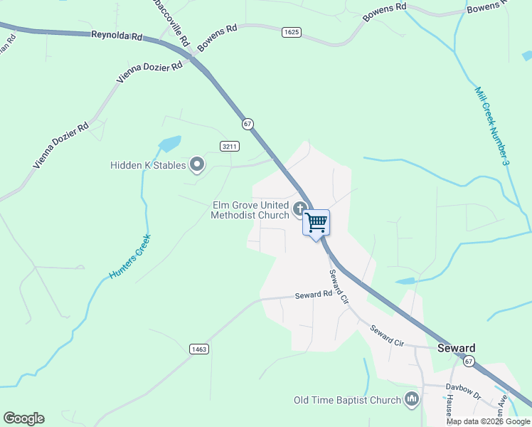 map of restaurants, bars, coffee shops, grocery stores, and more near 7301 Oak Park Court in Pfafftown