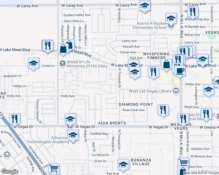 map of restaurants, bars, coffee shops, grocery stores, and more near 1915 Winter Hill Street in Las Vegas