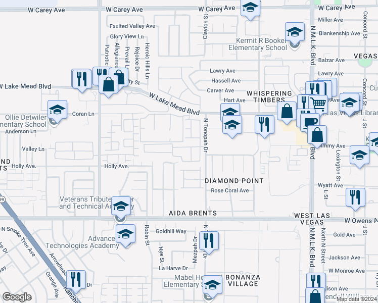 map of restaurants, bars, coffee shops, grocery stores, and more near 1915 Winter Hill Street in Las Vegas