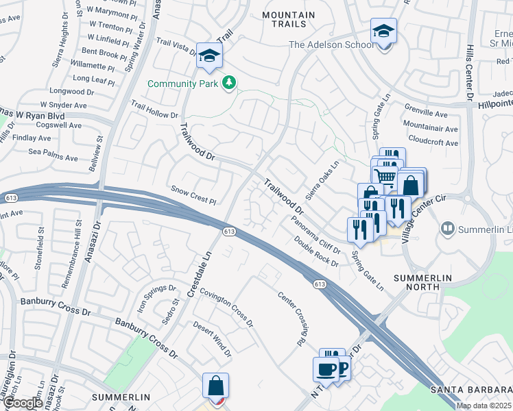 map of restaurants, bars, coffee shops, grocery stores, and more near 9901 Trailwood Drive in Las Vegas