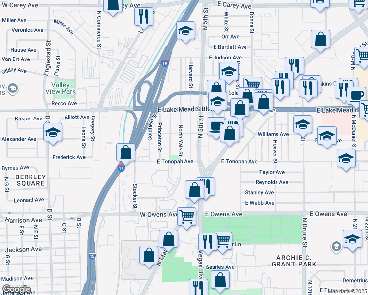 map of restaurants, bars, coffee shops, grocery stores, and more near 1826 North Yale Street in North Las Vegas