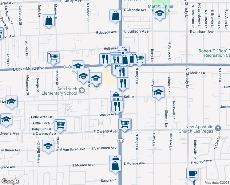 map of restaurants, bars, coffee shops, grocery stores, and more near 5072 Kell Lane in Las Vegas