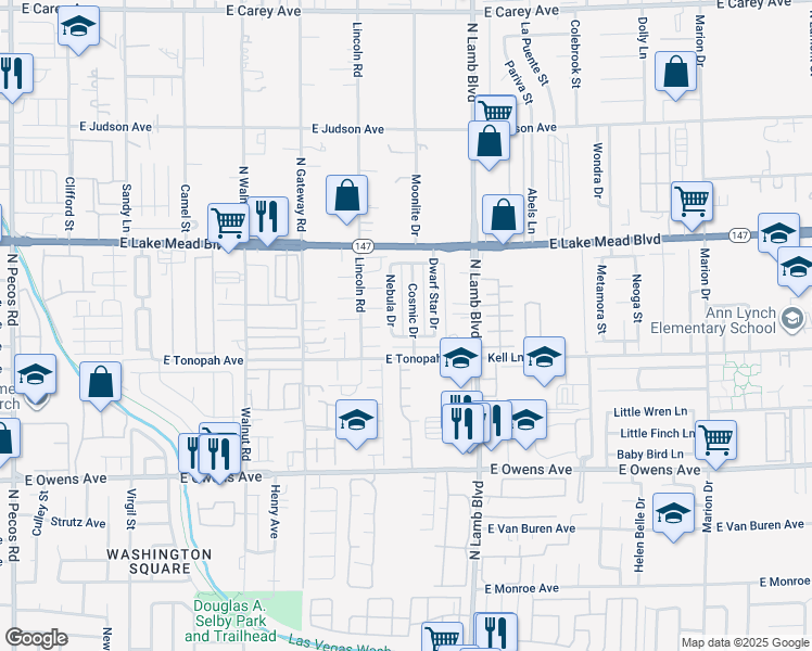map of restaurants, bars, coffee shops, grocery stores, and more near 1884 Nebula Drive in Las Vegas