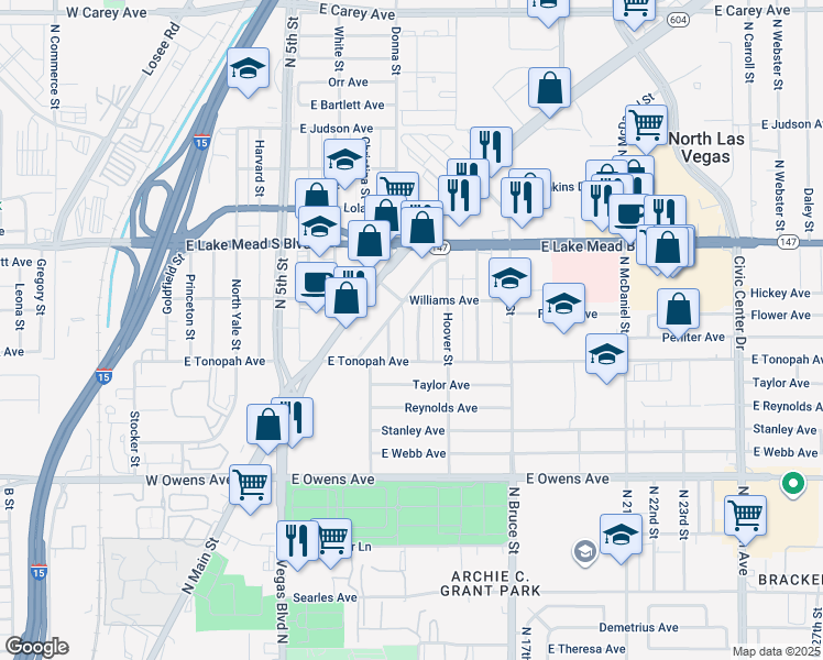 map of restaurants, bars, coffee shops, grocery stores, and more near 1840 Roosevelt Street in North Las Vegas