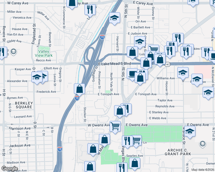 map of restaurants, bars, coffee shops, grocery stores, and more near 1837 Stanford Street in North Las Vegas