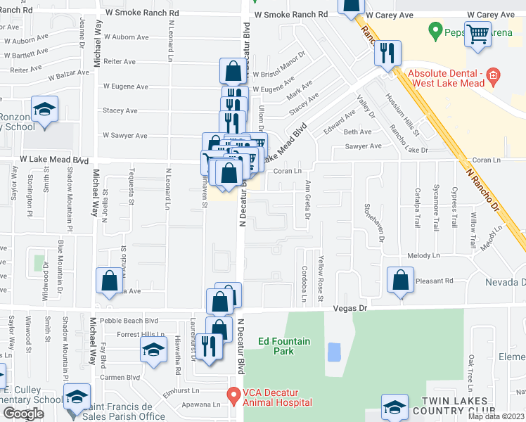 map of restaurants, bars, coffee shops, grocery stores, and more near 1854 North Decatur Boulevard in Las Vegas