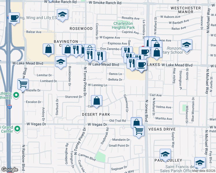 map of restaurants, bars, coffee shops, grocery stores, and more near 6228 West Lanning Lane in Las Vegas