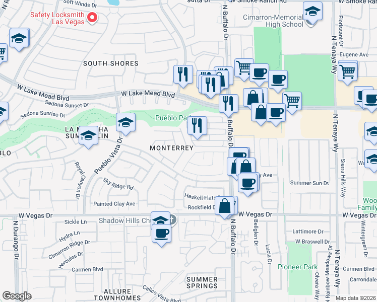 map of restaurants, bars, coffee shops, grocery stores, and more near 1820 Glory Creek Drive in Las Vegas