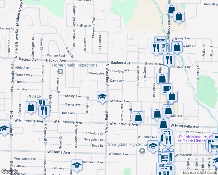 map of restaurants, bars, coffee shops, grocery stores, and more near 1412 Lawrence Avenue in Springdale