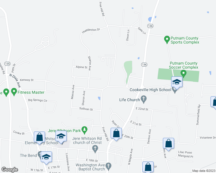 map of restaurants, bars, coffee shops, grocery stores, and more near 70 Choate Cemetery Road in Cookeville